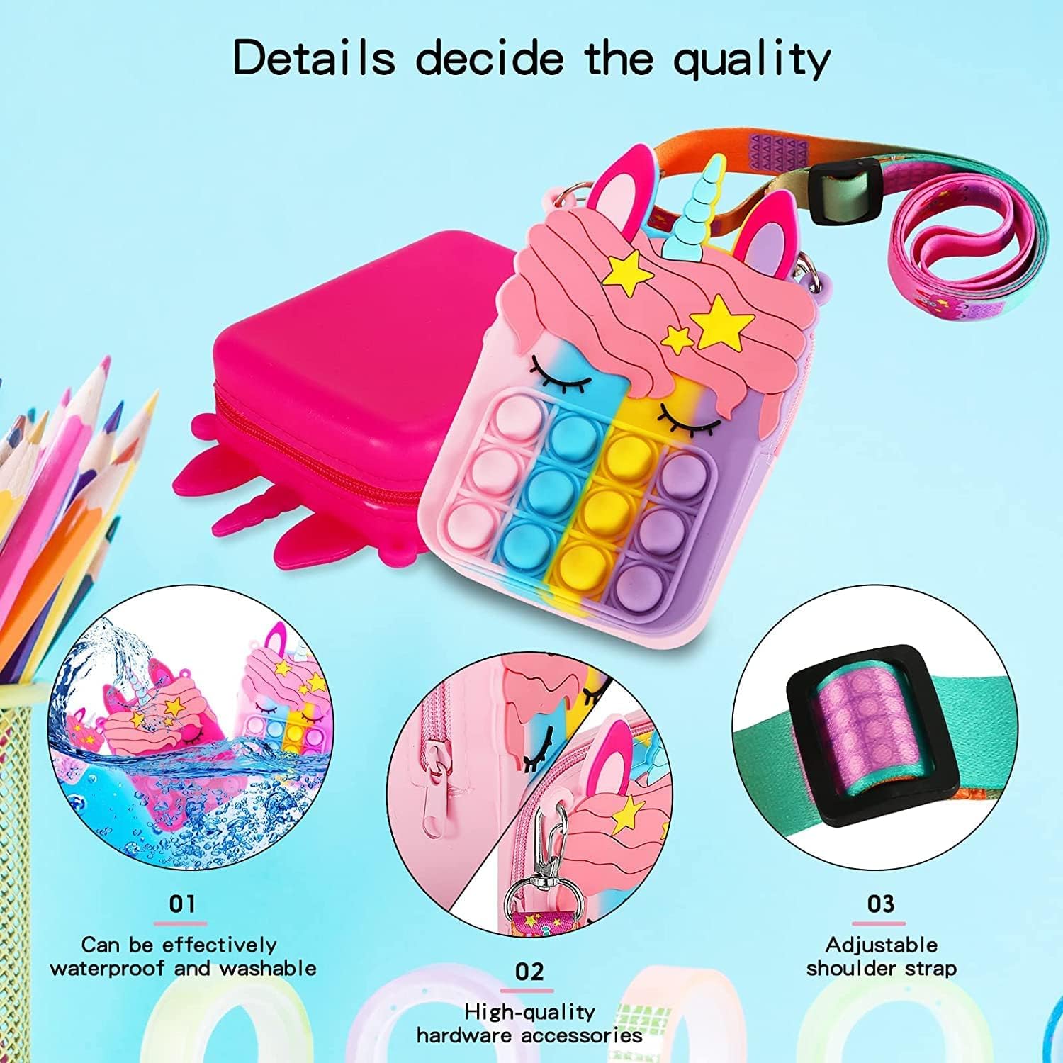 Girls Colourful Pop It Sling Shoulder Small Bag Fidget Toys Handbag Pouch (Set of 2- Multicolor) girls colourful pop it sling shoulder smallbag fidget toys handbag pouch (set of 2 multicolor)