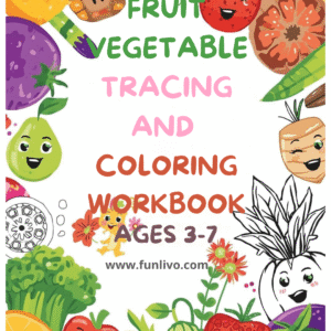 COVER PAGE OF FRUITS VEGETABLES TRACING COLORING WORKSHEETS PDF AGES 3-7