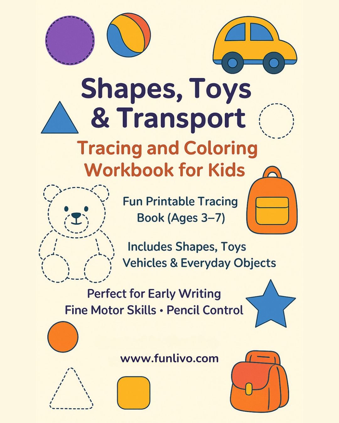 Cover Page image of Shapes, Toys & Transport Tracing and Coloring Worksheets