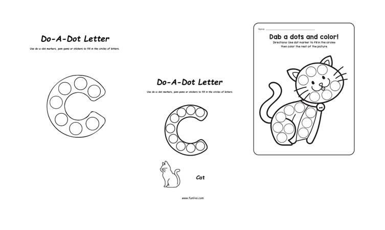 Do-a-dot letter  worksheet with animal coloring activity for preschool and pre-K alphabet learning