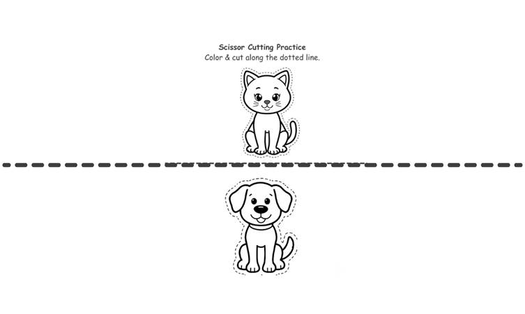 Beginner scissor cutting worksheet with two large object for preschool children
