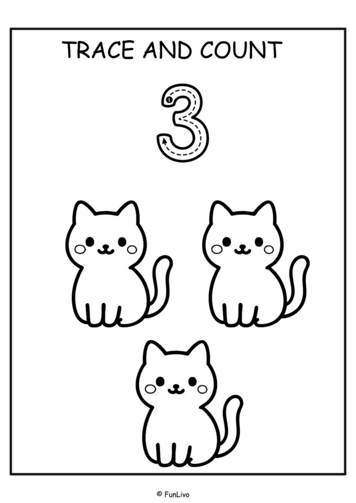 Number tracing worksheets 1–20 for preschool kids