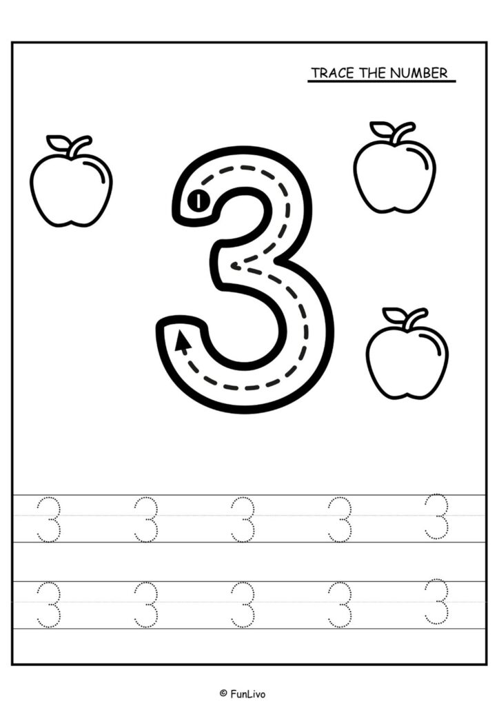 Number tracing worksheets 1–20 for preschool kids