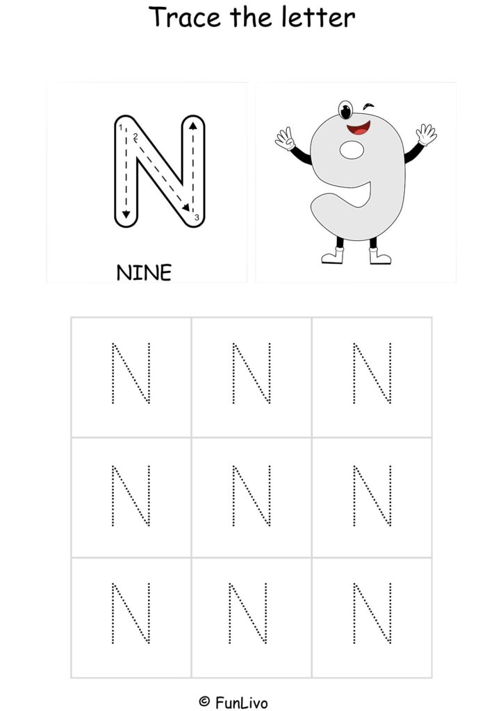 Capital Letter N Tracing and Coloring Worksheet – Printable PDF