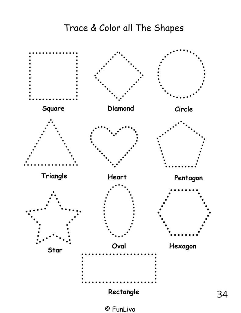 Free all shape tracing and coloring worksheet