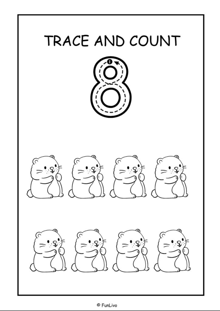 Number tracing worksheets 1–20 for preschool kids