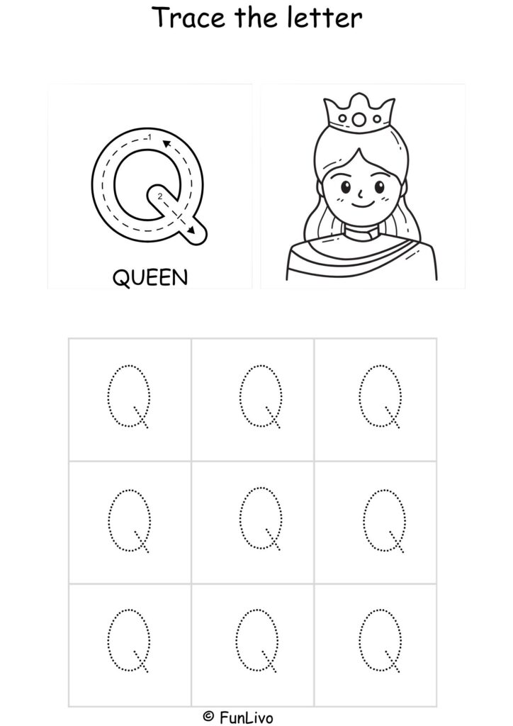 Capital Letter Q Tracing and Coloring Worksheet – Printable PDF
