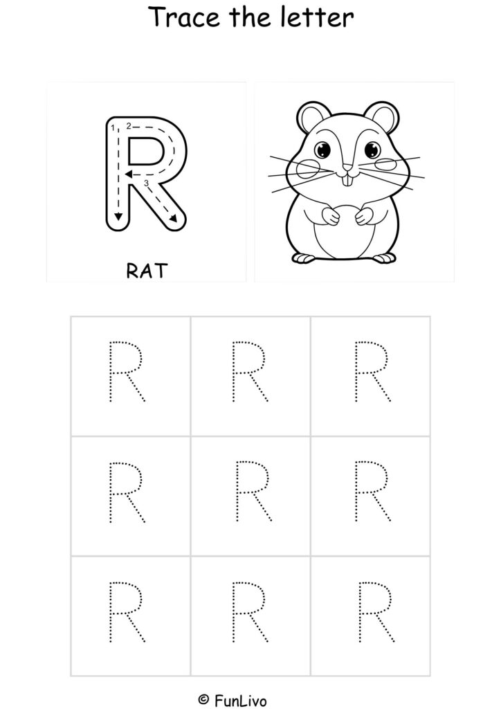 Capital Letter R Tracing and Coloring Worksheet – Printable PDF