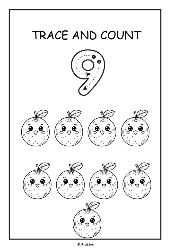 Number tracing worksheets 1–20 for preschool kids