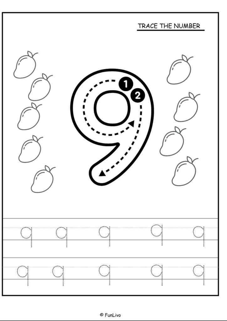 Number tracing worksheets 1–20 for preschool kids