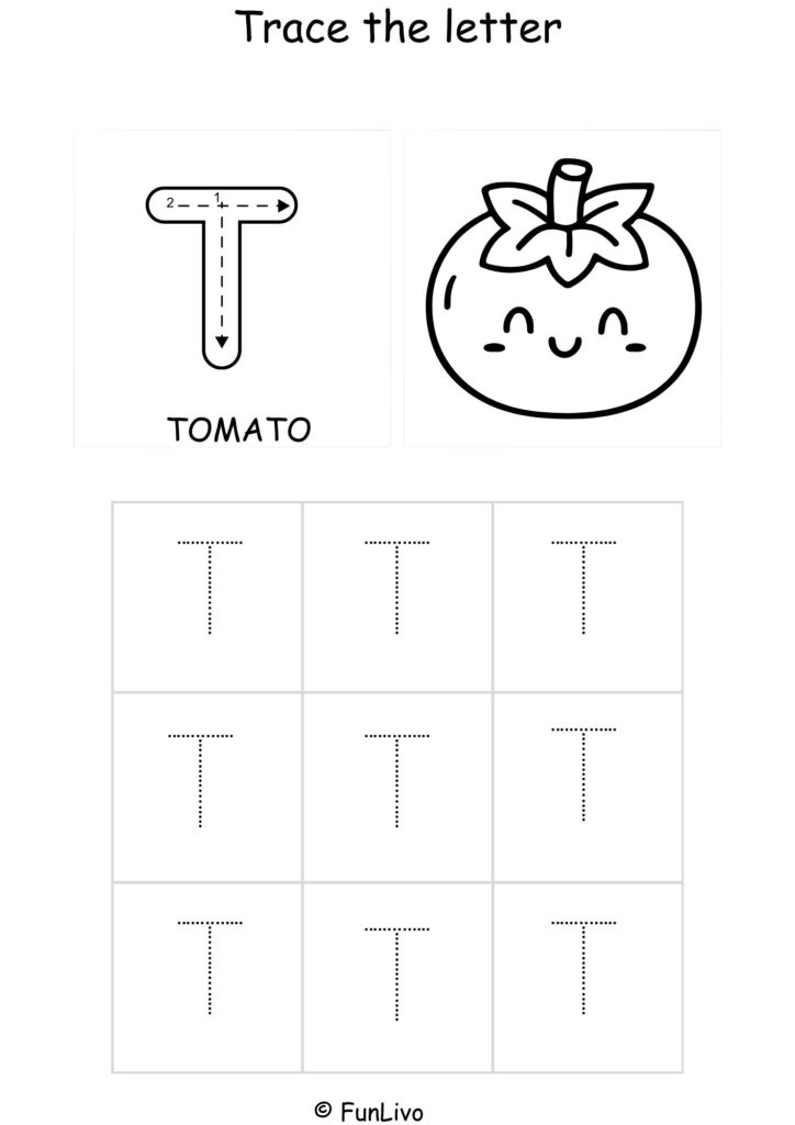 Capital Letter T Tracing and Coloring Worksheet – Printable PDF