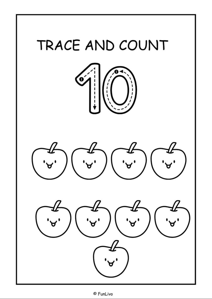 Number tracing worksheets 1–20 for preschool kids