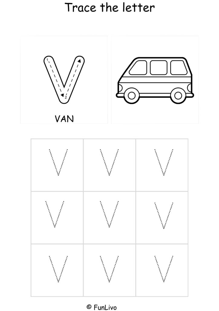 Capital Letter V Tracing and Coloring Worksheet – Printable PDF