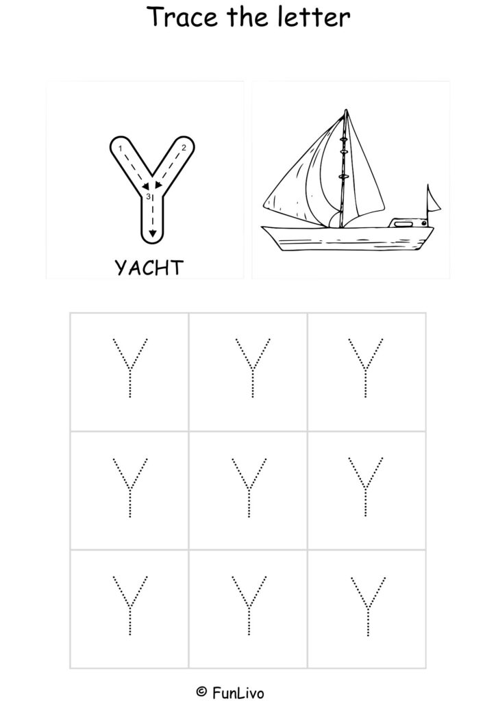 Capital Letter Y Tracing and Coloring Worksheet – Printable PDF