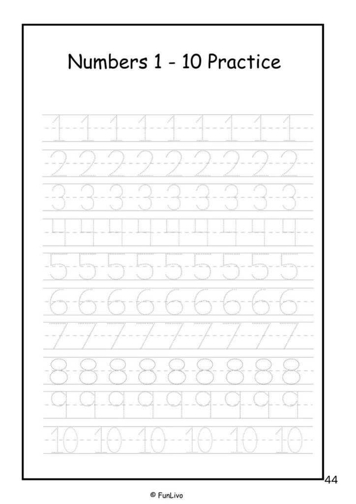 Number tracing worksheets 1–20 for preschool kids