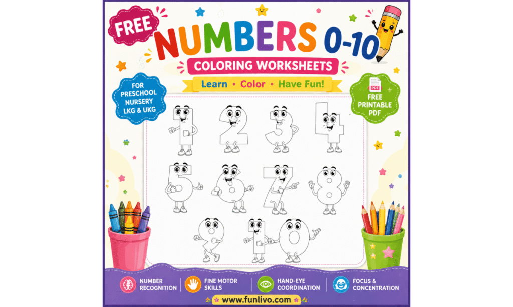 Free Numbers 0–10 Coloring Worksheets for Preschool Kids