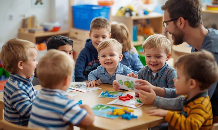 Nursery children learning English through rhymes songs and vocabulary activities