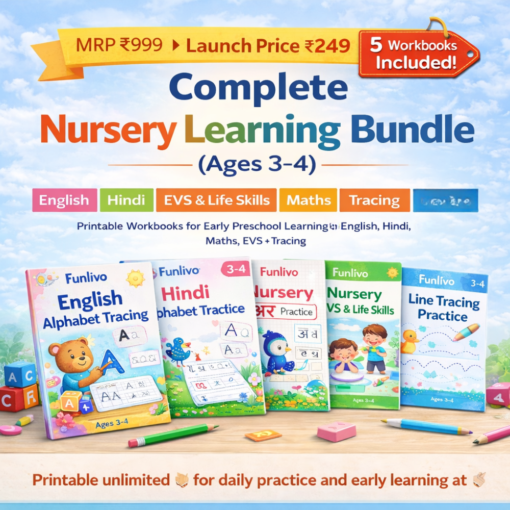 Complete Nursery Learning Bundle Printable (Age 3–4) | English Hindi Maths EVS
