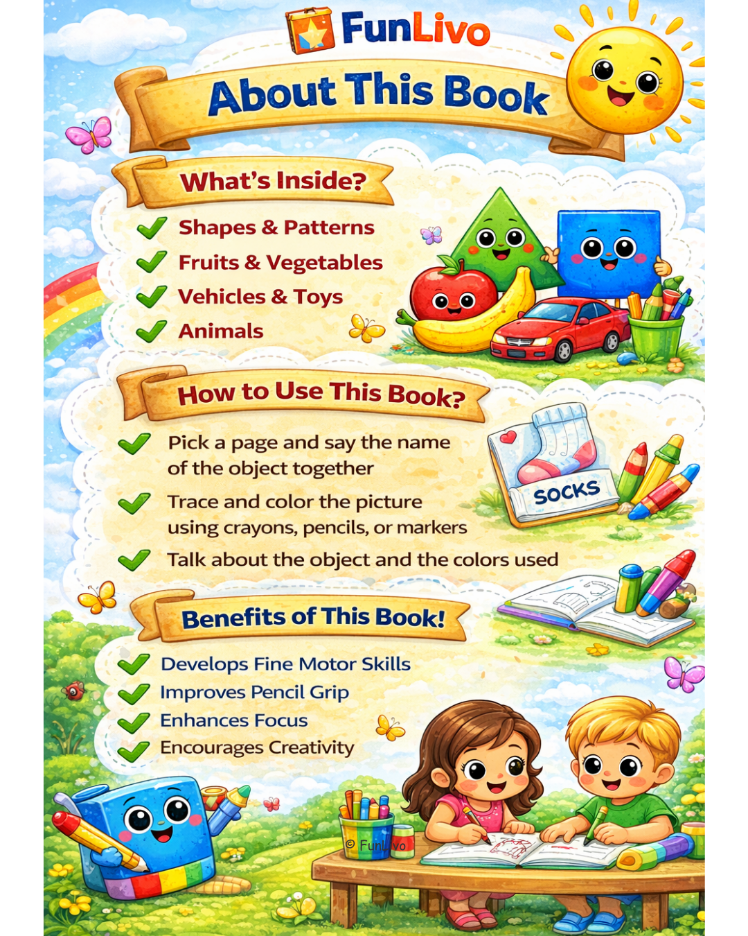 LKG Coloring and Tracing Worksheets Workbook about this book page