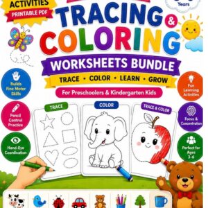 Preschool Tracing and Coloring Worksheets Bundle