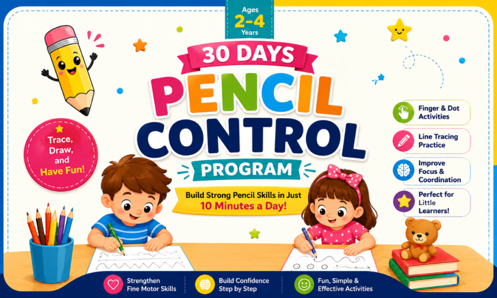 Tracing Worksheets for Preschoolers 30 Day Pre-Writing Skills Program to improve pencil control, fine motor skills, and early handwriting practice.