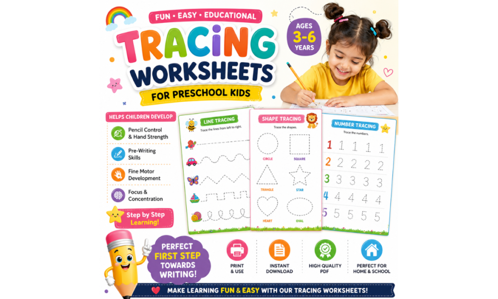 Tracing Worksheets for Preschool Kids Ages 3–6 | Printable Pre-Writing Activities
