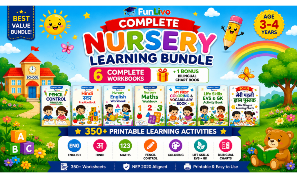 Complete Nursery Learning Bundle | 350+ Printable Worksheets (Ages 3–4)