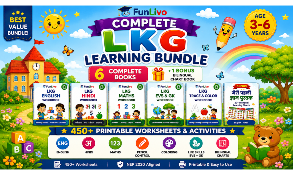 Complete LKG Learning Bundle | 450+ Printable Worksheets (Ages 3–6)