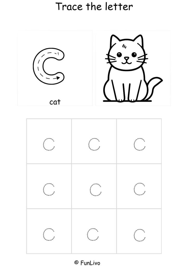Lowercase Letter C Tracing Worksheet