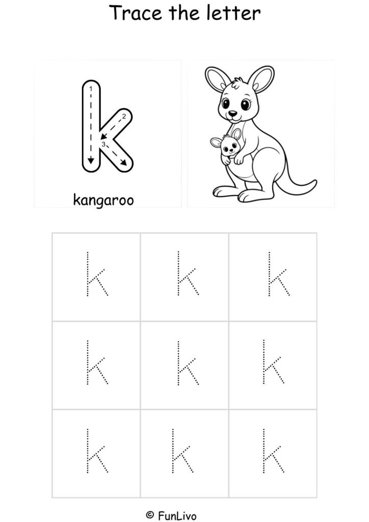 Lowercase Letter K Tracing Worksheet