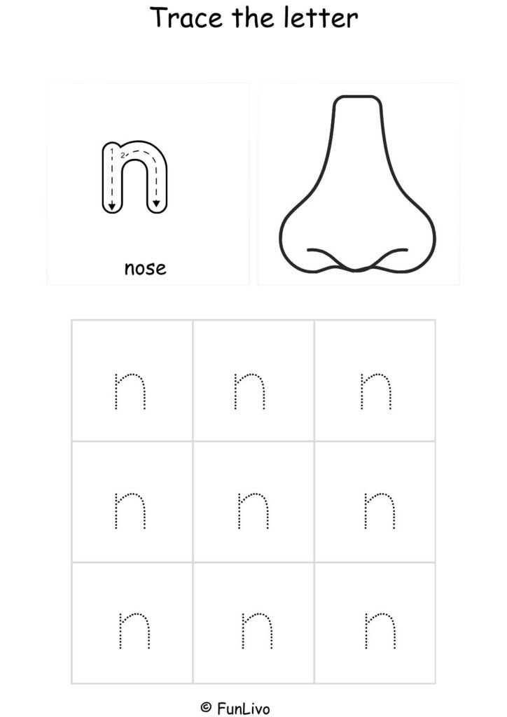 Lowercase Letter N Tracing Worksheet