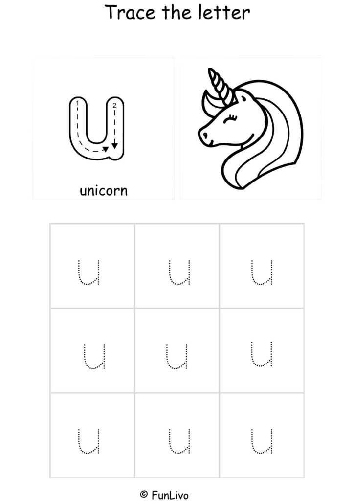 Lowercase Letter U Tracing Worksheet
