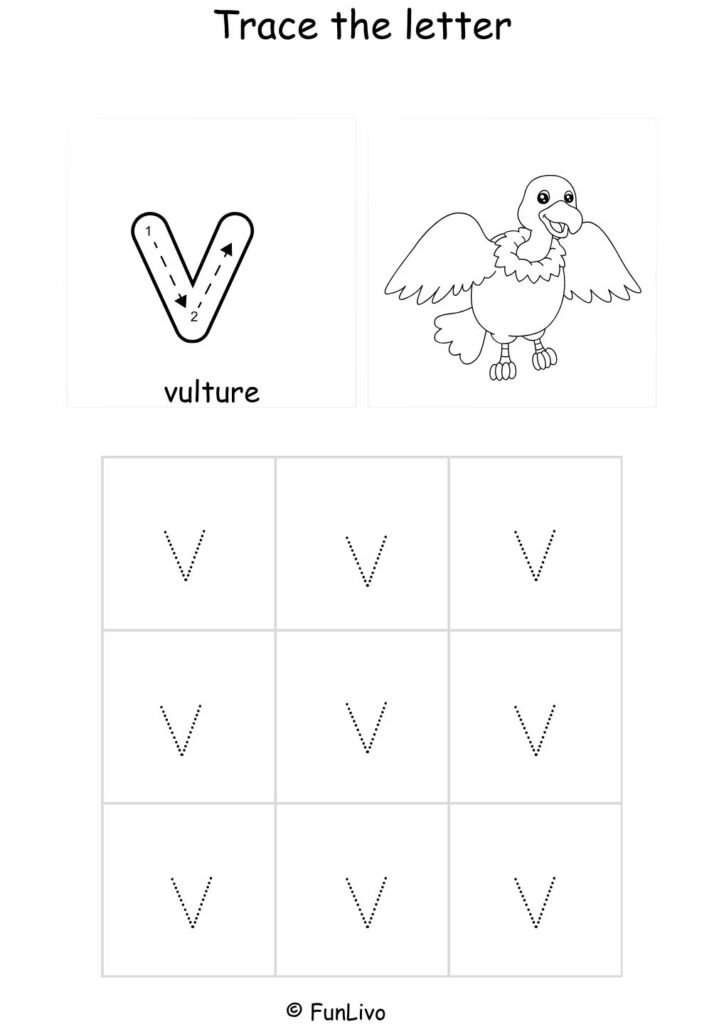 Lowercase Letter V Tracing Worksheet