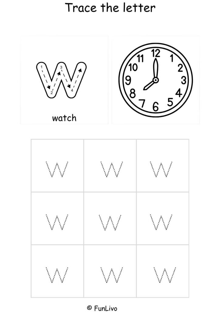 Lowercase Letter W Tracing Worksheet