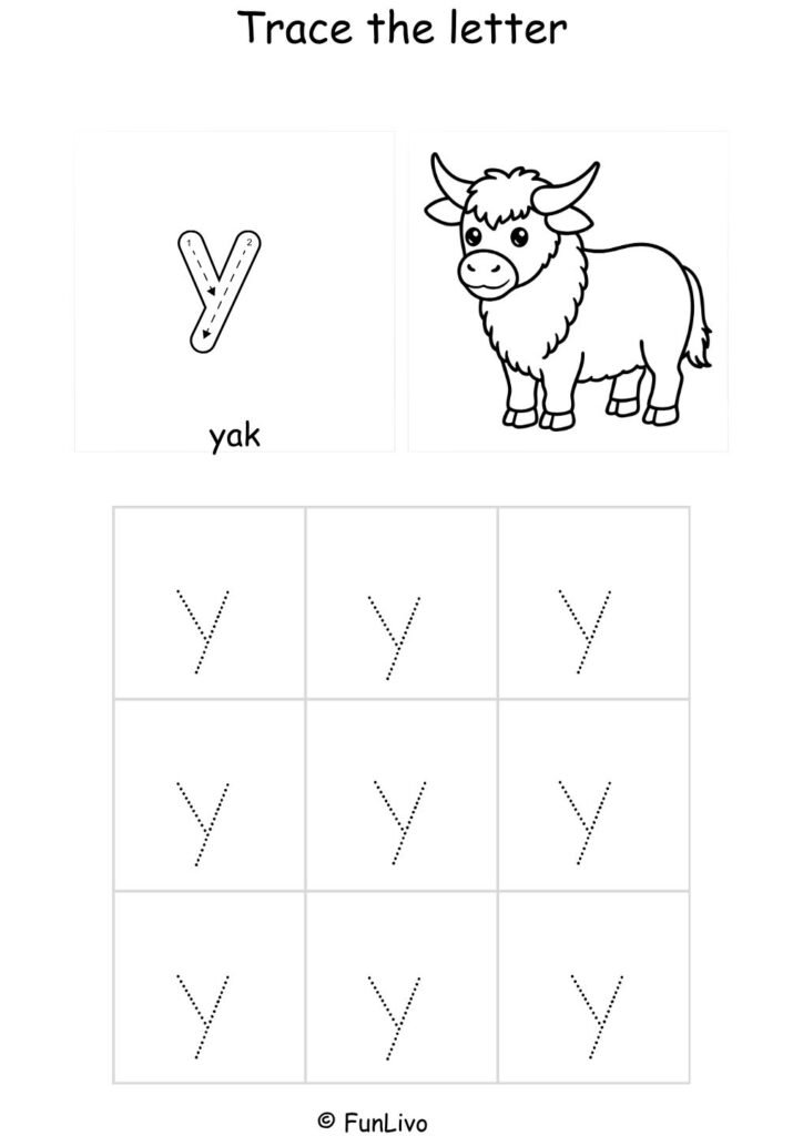Lowercase Letter Y Tracing Worksheet