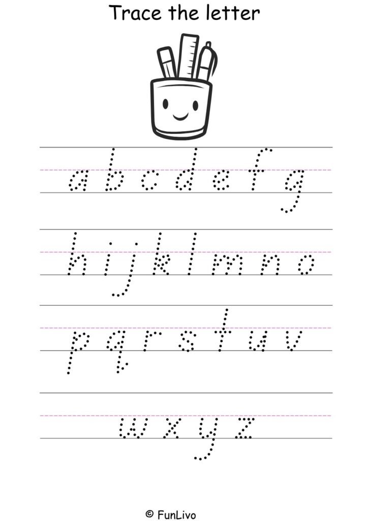 Lowercase Letter a-z Tracing Worksheet