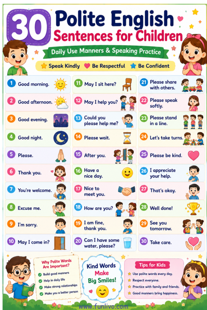 30 Polite English Sentences for Kids