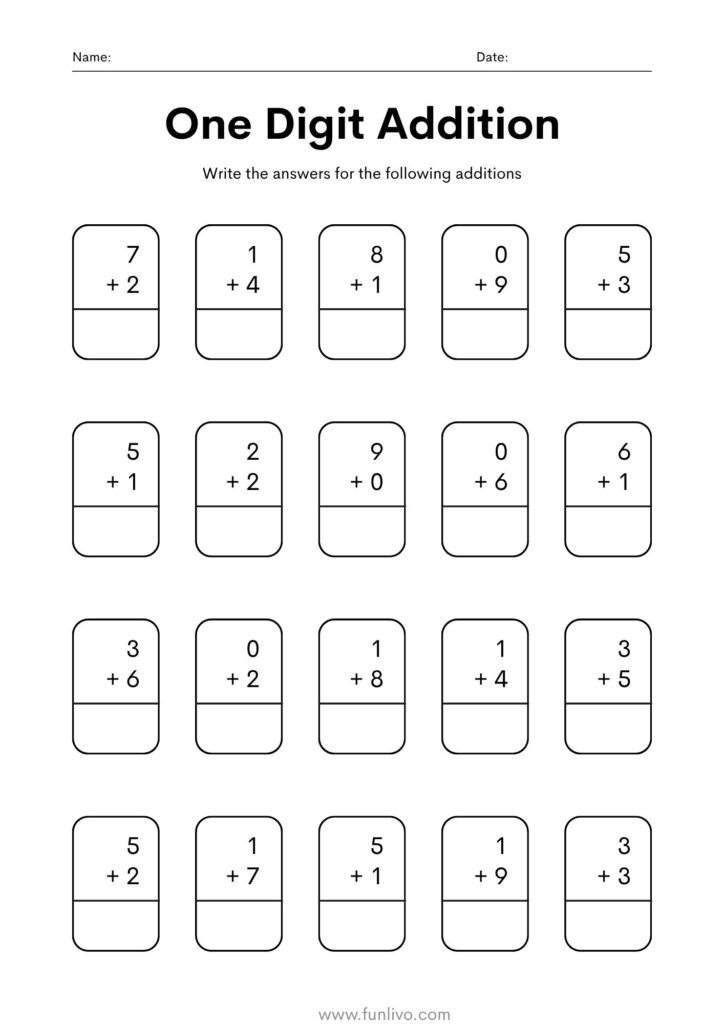 Download Free One-Digit Addition Worksheet