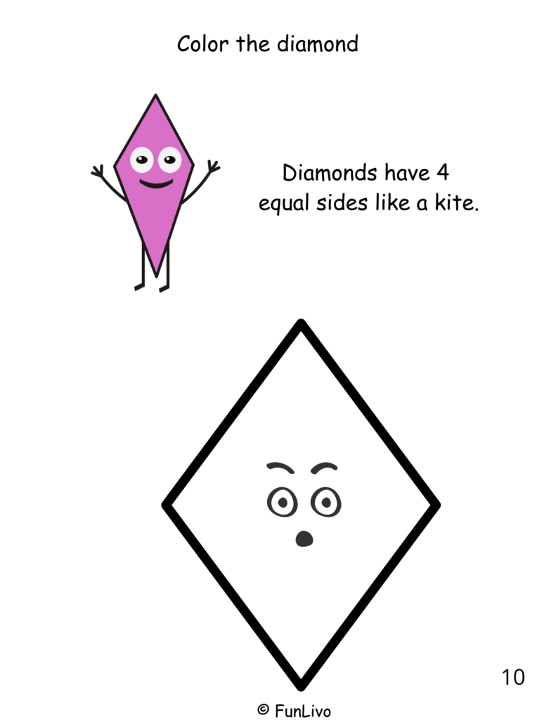 Diamond coloring worksheet for preschool kids