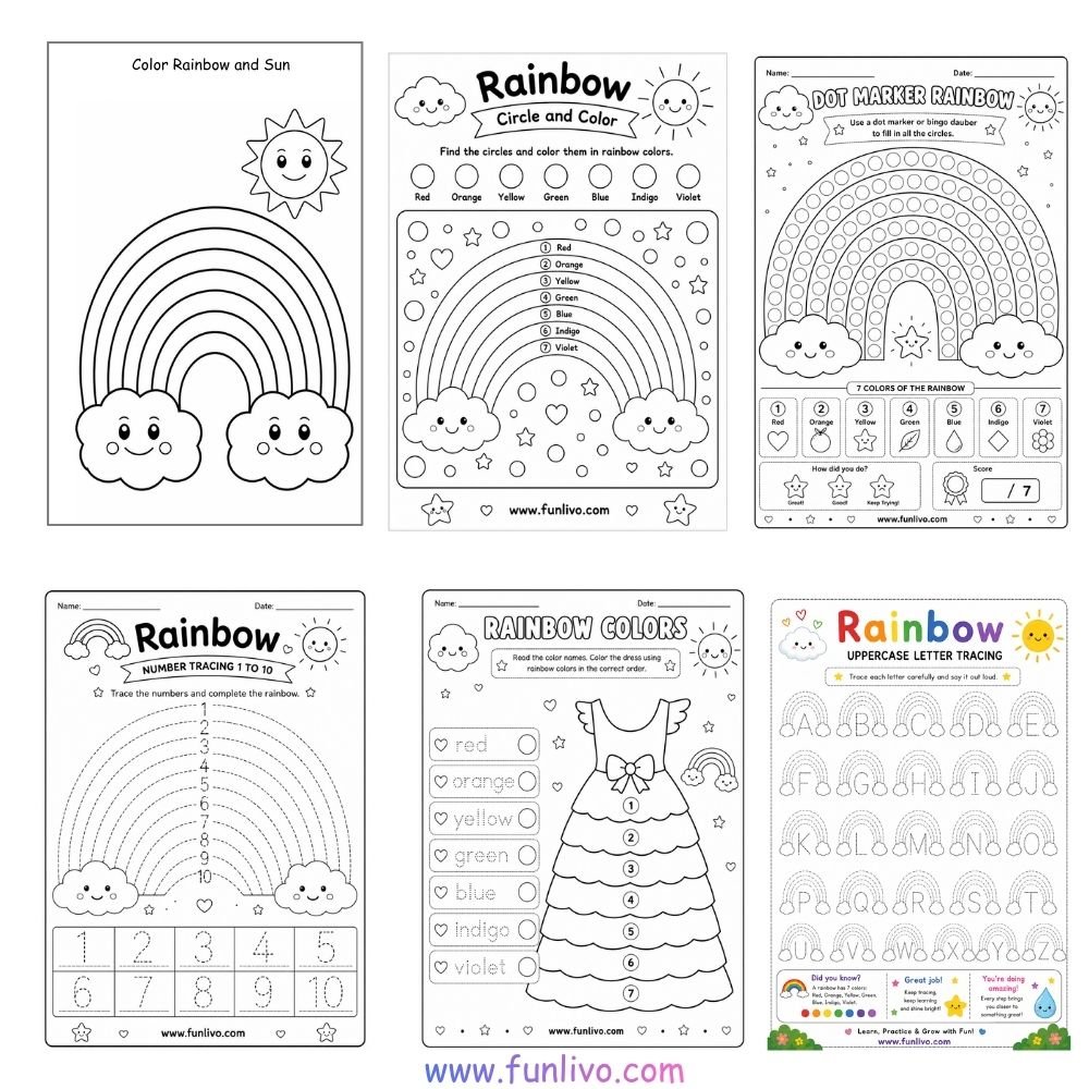 Free images of the rainbow worksheet activity and worksheet pack