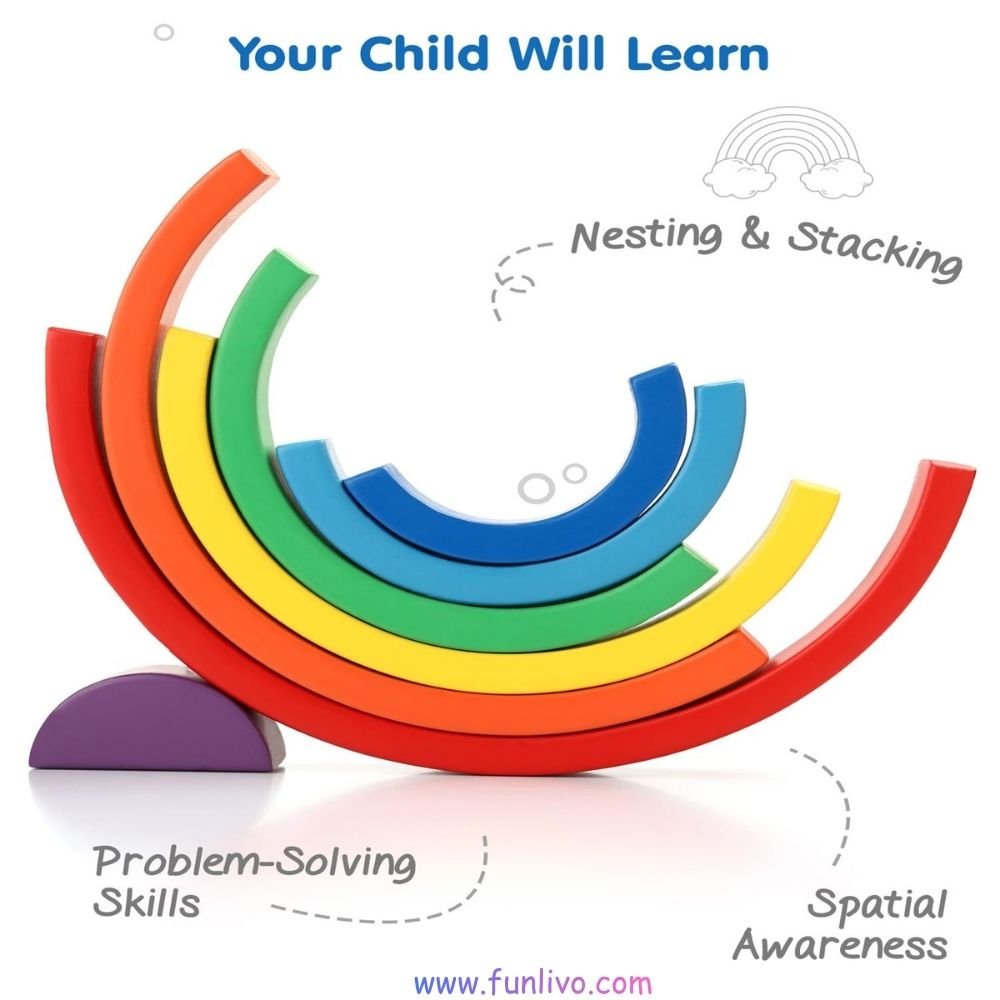 Wooden stacking toy for kids – rainbow stacking pieces