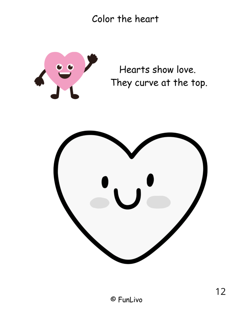 Heart shaped coloring worksheet for preschool kids