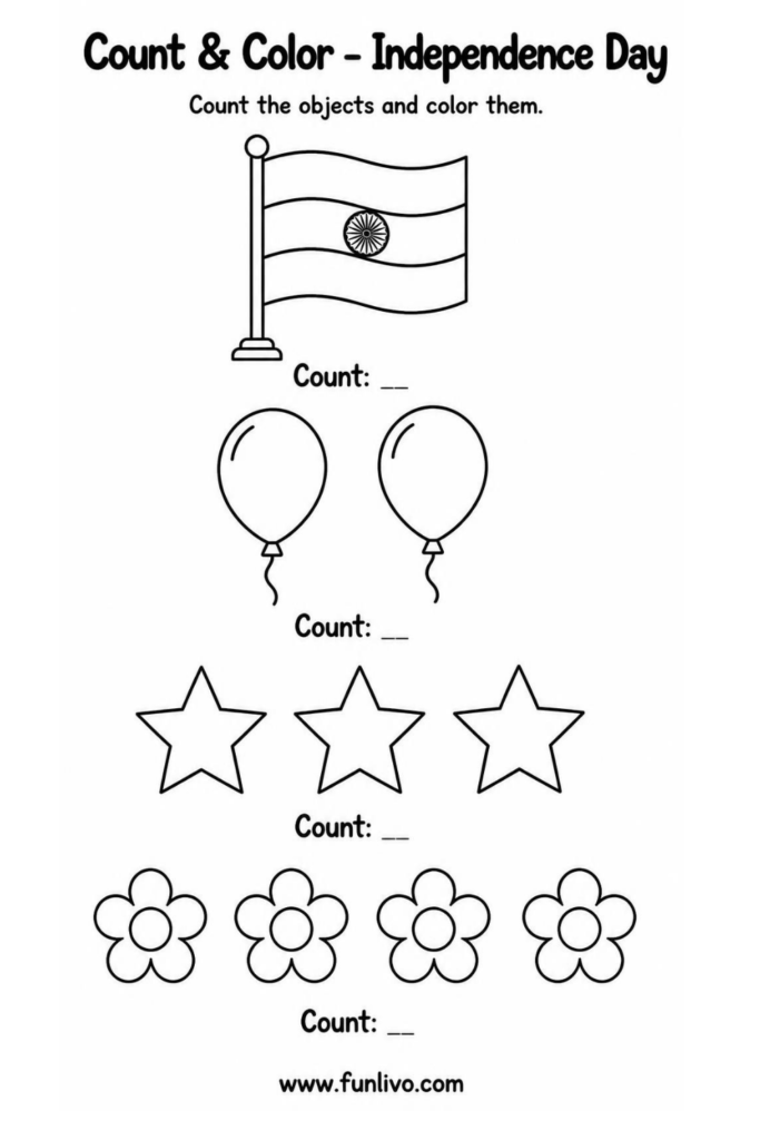 Free Color and Count Activity Worksheeet