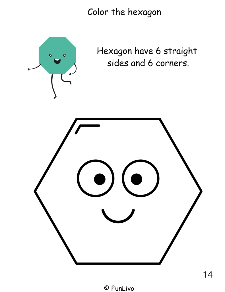 hexagon coloring worksheet for preschool kids