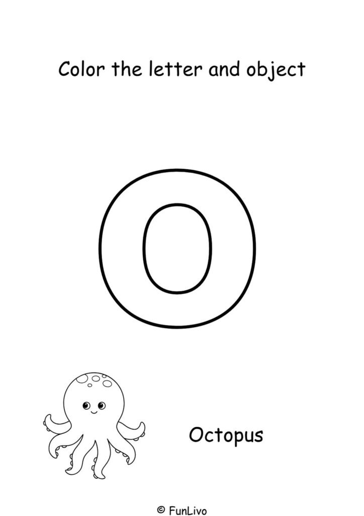 Free uppercase letter O coloring worksheet with aeroplane for preschool kids