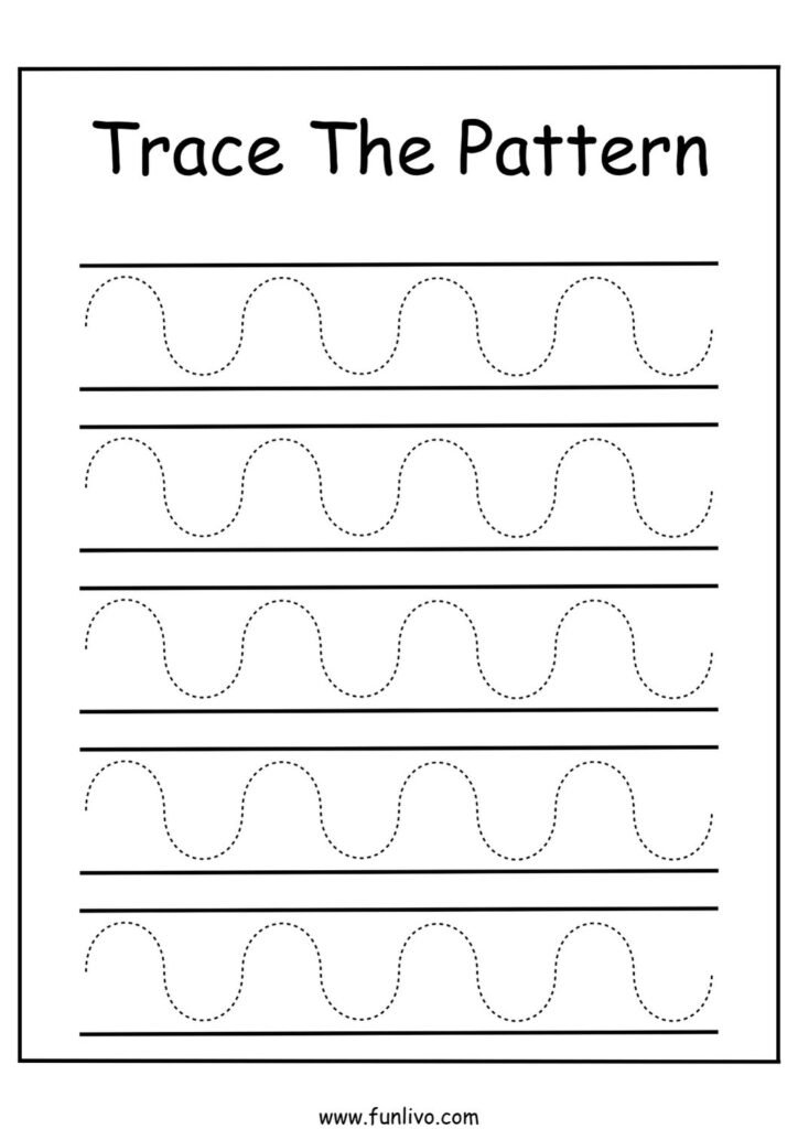 Pencil control pattern worksheet with curved and wavy lines