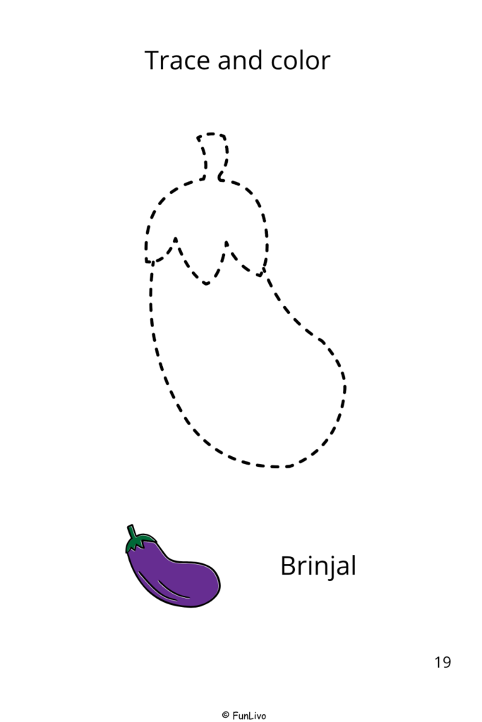 Brinjal Vegetable Tracing and Coloring Worksheets for Preschool Kids