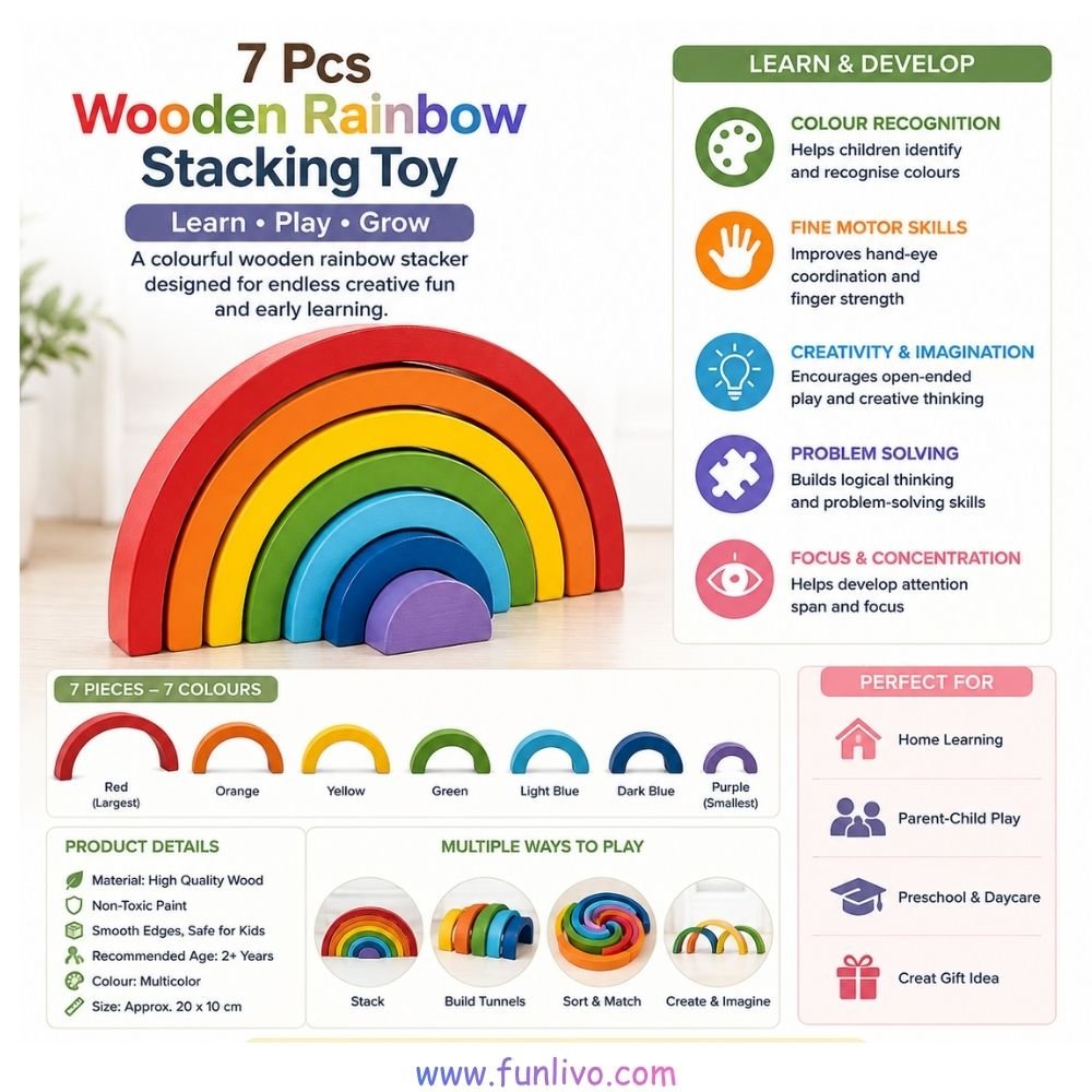 Wooden rainbow stacking toy – 7-piece wooden stacker for kids