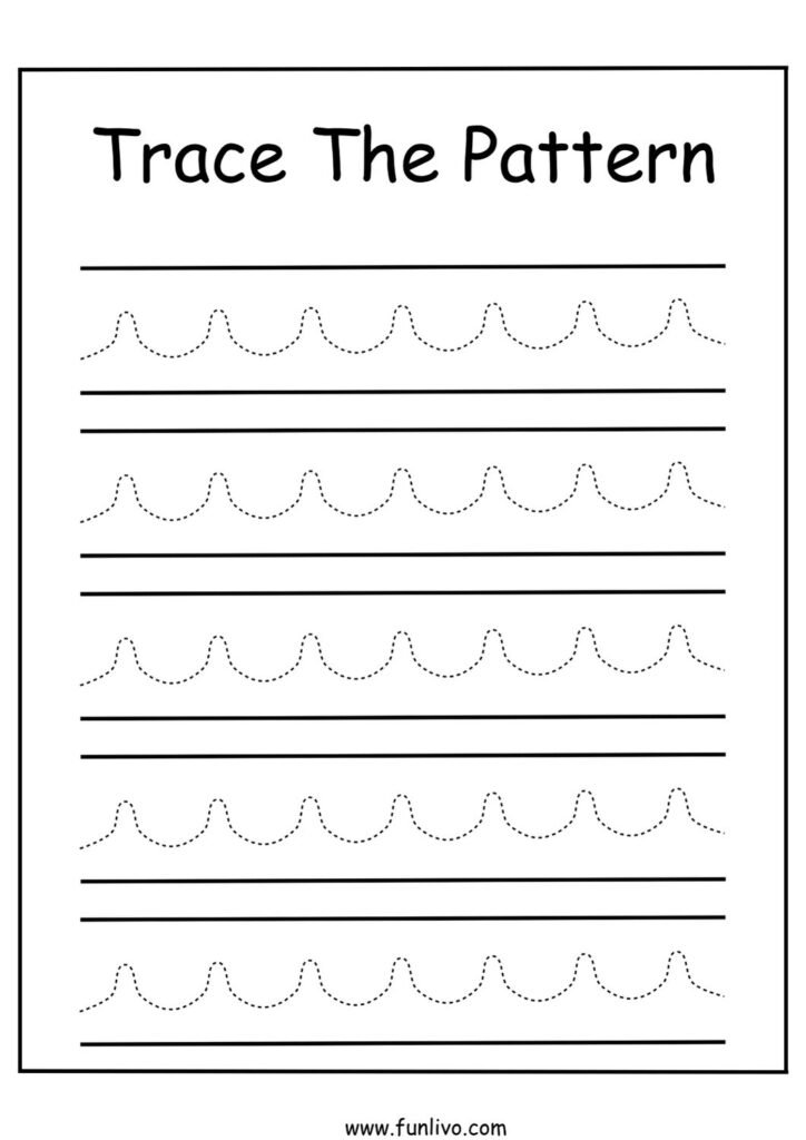 Pencil control pattern worksheet with repeated curved lines