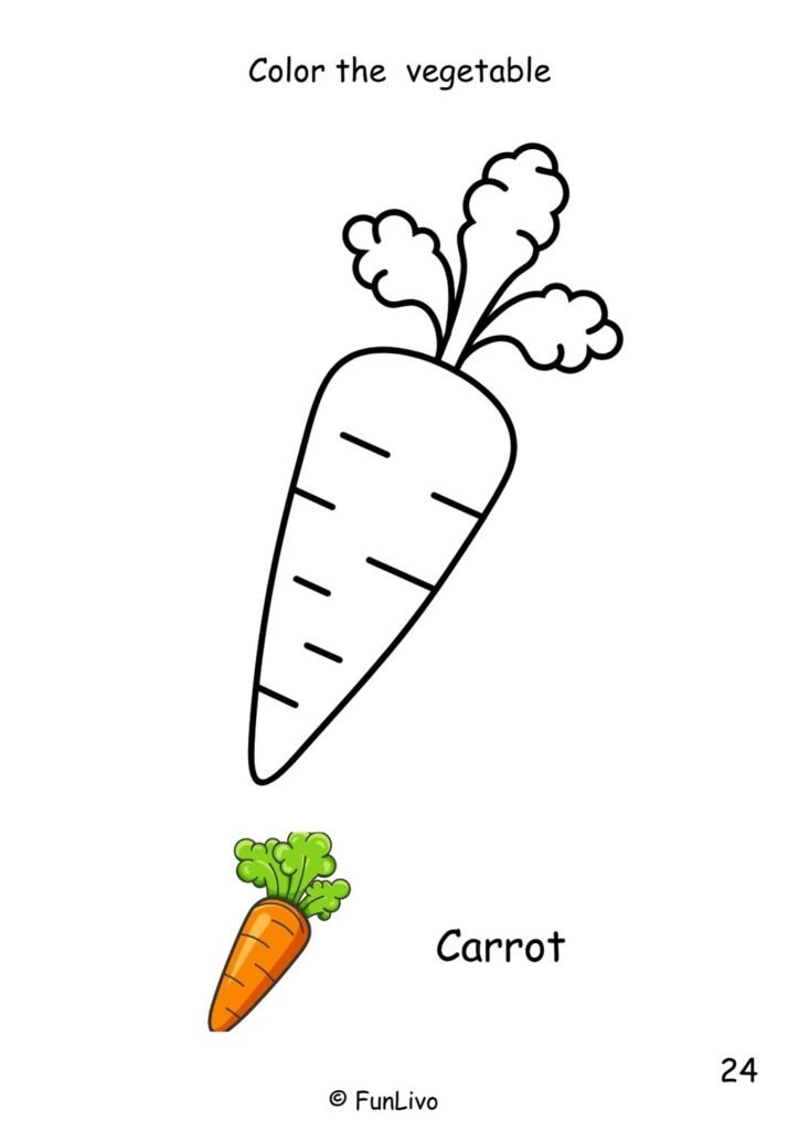 Carrot Vegetable Coloring Worksheets for Preschool Kids